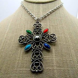Vintage Avon Filigree Cross Pendant Necklace 22”